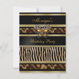 Exotic Wild Animal Prins Birthday Black Gold Kaart