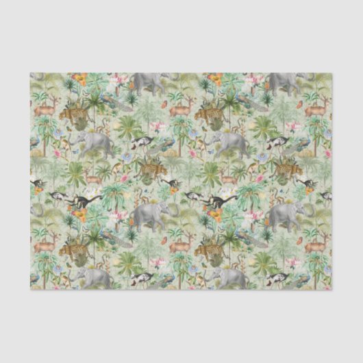 Exotic Wild Animals Oerwoud Fantasy Tissue Papier (Voorkant)