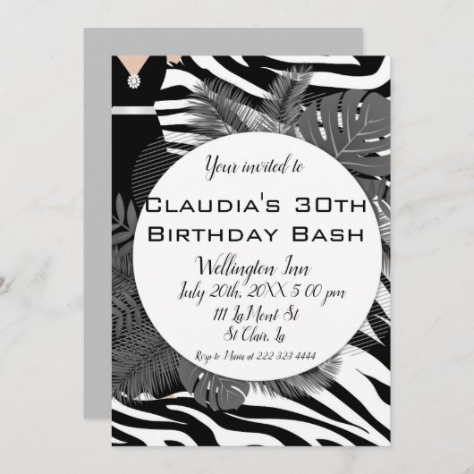 Exotic zebra imprimer élégante invitation d'annive (Devant / Derrière)
