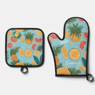 Exotisch fruit bloemenpatroon. Hallo Zomer. Ovenwant & Pannenlap Set