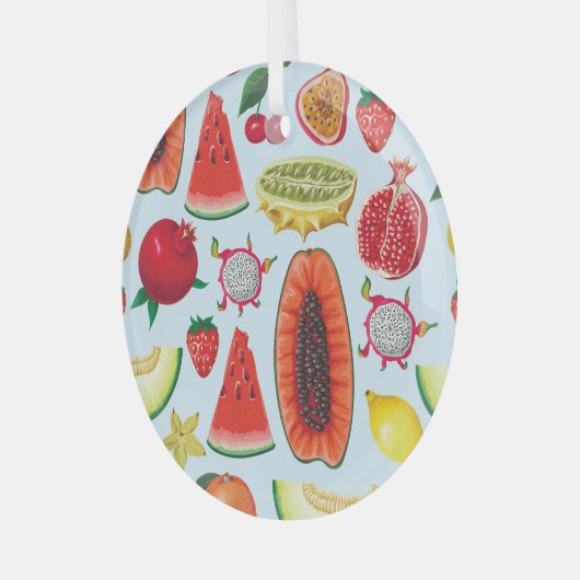 Exotisch fruit: trendy print naadloos. glas ornament (Voorkant links)