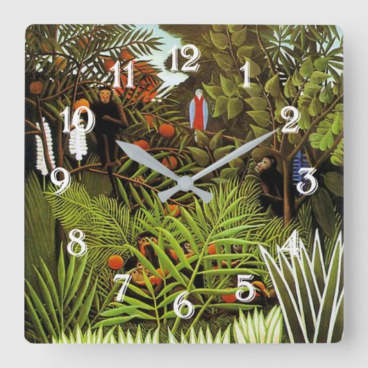 Exotisch landschap van Henri Rousseau Vierkante Klok (Voorkant)