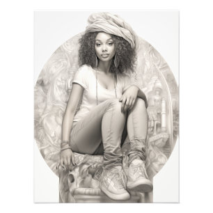 Exotisch Meisje op een Bank Foto Afdruk