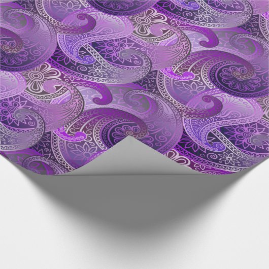 Exotisch Paarse Paisley Boho Damask Pattern Cadeaupapier (Hoek)