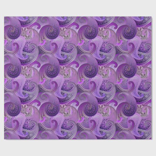Exotisch Paarse Paisley Boho Damask Pattern Cadeaupapier (Vlak)