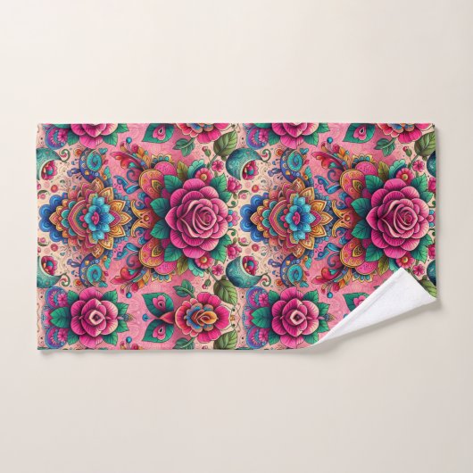 Exotisch roze rozen ontwerp bad handdoek (Handdoek)