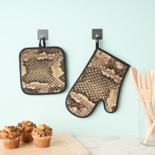 Exotisch slangenleer dierenprintpatroon modern en ovenwant & pannenlap set