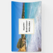 Exotisch strand tropisch eiland paradijs verjaarda spandoek (Verticaal)