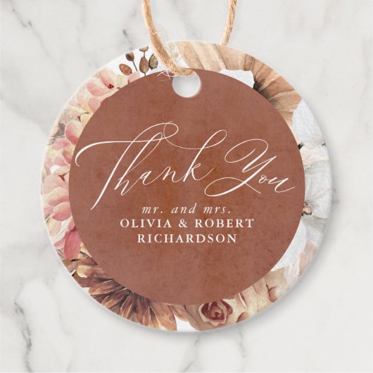 Exotisch Terracotta Bloem Elegant Boho Bedankjes Labels (Voorkant)