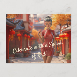 Exotisch Toon meisje viert Chinees Nieuwjaar Briefkaart