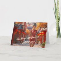 Exotisch Toon meisje viert Chinees Nieuwjaar