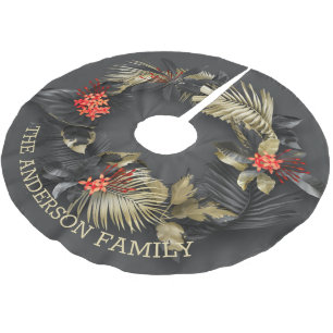 Exotisch tropisch gebladerte in goud en zwart kerstboom rok