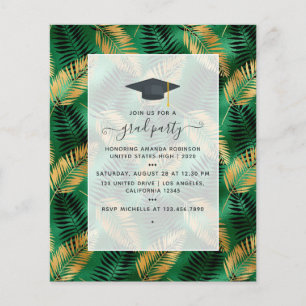 Exotisch tropisch groen en gouden afstudeerfeest flyer