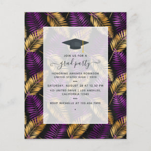 Exotisch Tropisch Paars en Goud Afstudeerfeest Flyer