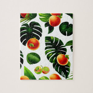 Exotisch Vruchten Patroon en Decoratieve Groene Bl Legpuzzel