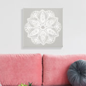 Exotisch wit Mandala op grijze achtergrond Canvas Afdruk (Insitu (Woonkamer))