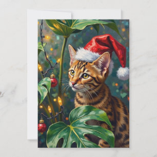 Exotische Bengaalse Kat Jungle Kerstmis Speeltijd Feestdagenkaart