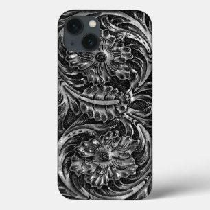 Exotische bewerkt lederen uitstraling   houtskool iPhone 13 hoesje