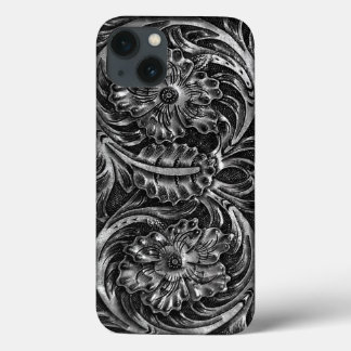 Exotische bewerkt lederen uitstraling | houtskool iPhone 13 hoesje