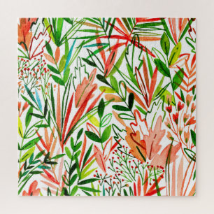 Exotische bladeren, bloemen, waterverf regenwoud d legpuzzel
