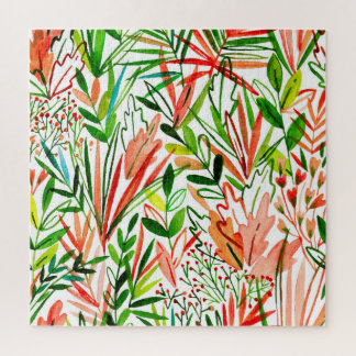Exotische bladeren, bloemen, waterverf regenwoud d legpuzzel
