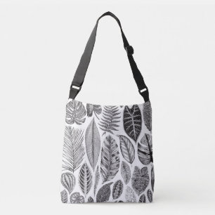 Exotische bladeren, bloemenzwart en wit. crossbody tas