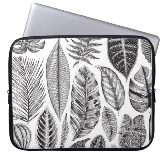Exotische bladeren, bloemenzwart en wit. laptop sleeve