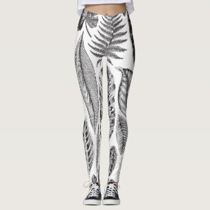 Exotische bladeren, bloemenzwart en wit. leggings