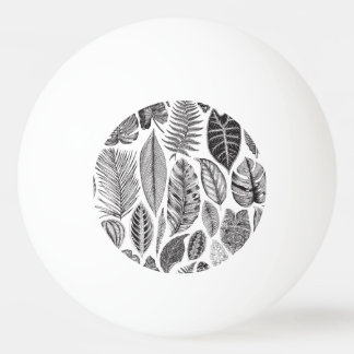 Exotische bladeren, bloemenzwart en wit. pingpongballen