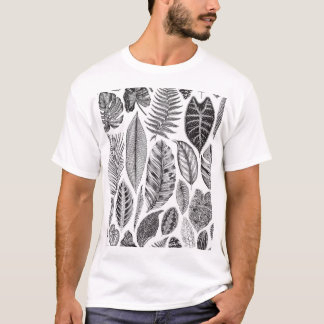 Exotische bladeren, bloemenzwart en wit. t-shirt