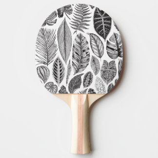 Exotische bladeren, bloemenzwart en wit. tafeltennisbatje