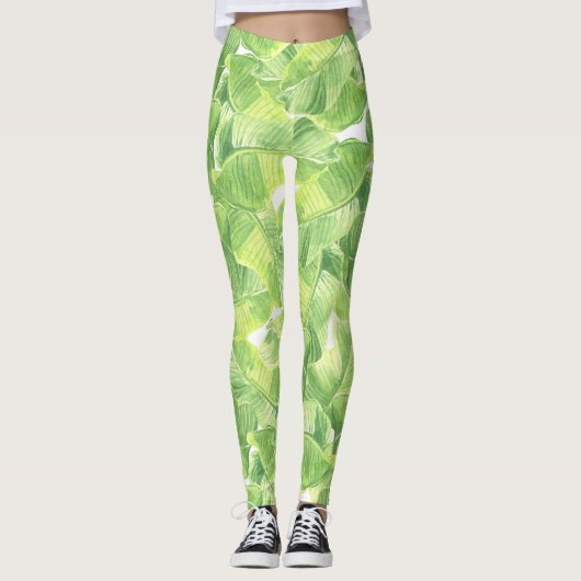 Exotische bladeren: naadloze Waterverf Leggings (Voorkant)