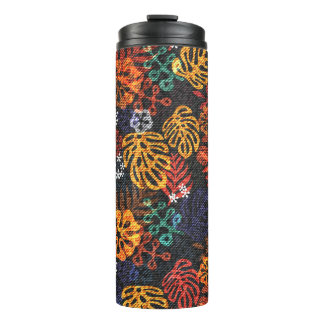 Exotische bladeren op denim, naadloze print. thermosbeker