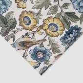 Exotische blauwe en goudbloemen en vogels tissuepapier (Detail)