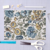 Exotische blauwe en goudbloemen en vogels tissuepapier (Craft)