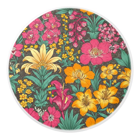 Exotische bloemen, tropisch Oerwoud, Morris Floral Keramische Knop (Voorkant)