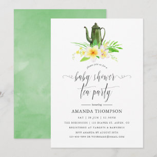 Exotische bloemige frangipani baby shower theepart kaart