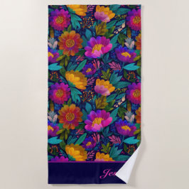 Exotische Bloesems Kleurrijke Bloemglans Naam Strandlaken