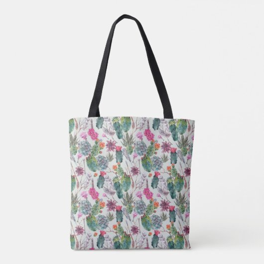 Exotische Boho Waterverf Cactus & Succulent Patroo Tote Bag (Achterkant)