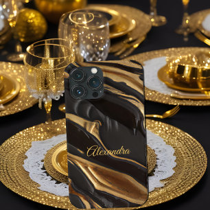 Exotische Chocolade Goud Zwarte Honingraat swirl iPhone 13 Pro Max Hoesje