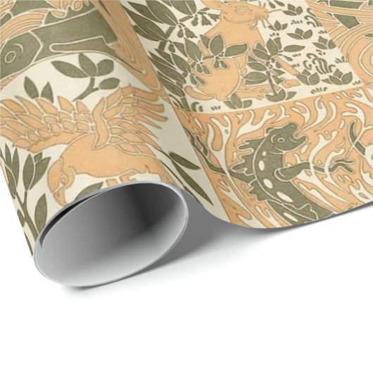 Exotische dieren Art Nouveau patroon Maurice Pilla Cadeaupapier (Rol Hoek)