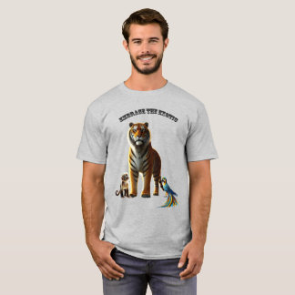 Exotische dierenliefhebber met tijger, aap en Maca T-shirt