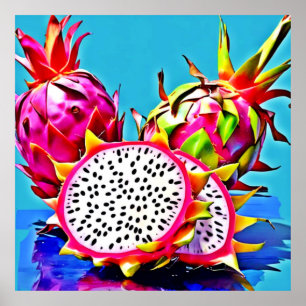 Exotische drakenfruitkunst poster