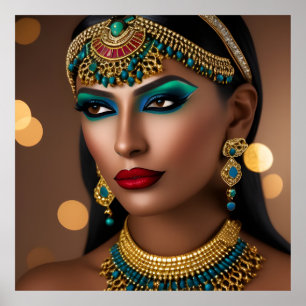 Exotische Egyptische gouden groene blauwe juweel v Poster