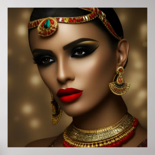 Exotische Egyptische sieraden vrouwen goud rood Poster