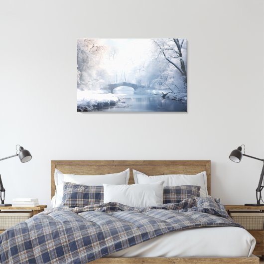 Exotische Fantasy Sneeuwlandschap: Brug in Donkerw Canvas Afdruk (Insitu (Slaapkamer))