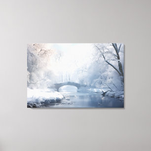 Exotische Fantasy Sneeuwlandschap: Brug in Donkerw Canvas Afdruk
