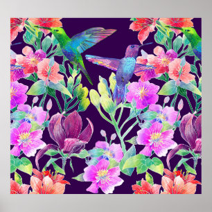 Exotische flora en fauna: naadloos patroon poster