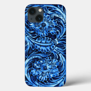Exotische gekookte lederen blik   blauw iPhone 13 hoesje