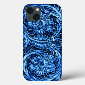Exotische gekookte lederen blik | blauw iPhone 13 hoesje